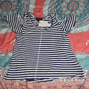 3/$10 Sanctuary Cold Shoulder Navy and White Striped Top